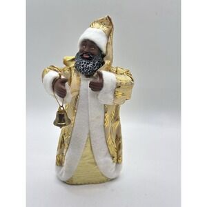African American‎ Santa Tree Topper Gold Robe Bell Christmas Decor